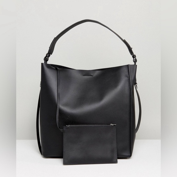 All Saints paradise black leather north south tote bag - Picture 2 of 7